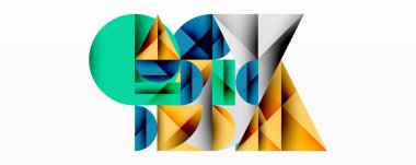 Soyut geometrik bileşim. Üst üste binen şekiller, dinamik görsel ilgi yaratır. Parlak renkler, keskin açılar tasarımı tanımlar.