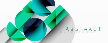 Modern soyut tasarım. Geometrik şekiller örtüşür, dinamik bileşim yaratır. Teal, donanma, beyaz renkler görsel alana hakim.