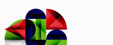 Soyut geometrik bileşim. Üst üste binen şekiller, dinamik görsel ilgi yaratır. Parlak renkler tasarıma hakim. Minimalist estetik.