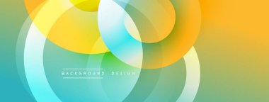 Soyut renkli çemberler çakışıyor. Gradyan gölgeler modern görsel efektler yaratır. Arkaplan tasarım ögeleri pürüzsüz geçişler sunar.