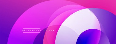Soyut çemberler çakışıyor, canlı gradyanlar yaratıyor. Pembe, mor, beyaz renkler düzgün bir şekilde harmanlanır. Modern tasarım ögesi.