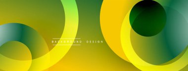 Soyut tasarım özellikleri üst üste biniyor. Gradyan gölgeler dinamik görsel efekt yaratır. Sarı, yeşiller kompozisyona hakim. Modern estetik.