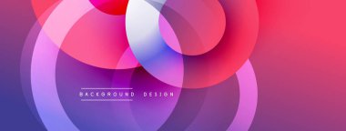 Soyut, enerjik çemberler çakışıyor. Mordan, pembeden, kırmızıya geçiş. Arka planlar için modern tasarım ögesi.