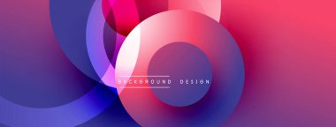Soyut çemberler çakışıyor, canlı gradyanlar yaratıyor. Mor, pembe, mavi renkler tasarımda baskın. Modern estetik, temiz sunum.