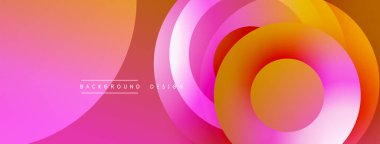 Soyut renkli katmanlar dinamik bileşim yaratır. Pembe, turuncu renkler düzgün bir şekilde karışıp dairesel şekiller oluşturuyor. Modern tasarım ögesi.