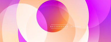 Soyut çemberler çakışıyor, canlı gradyanlar yaratıyor. Şeftali, mor, pembe renkler kompozisyona hakim. Modern tasarım ögesi.