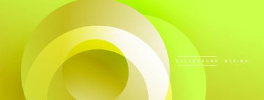 Soyut katmanlar parlak sarı ve yeşil gradyan oluşturur. Dairesel şekiller örtüşür, dinamik görsel efekt oluşturur. Modern tasarım ögesi.