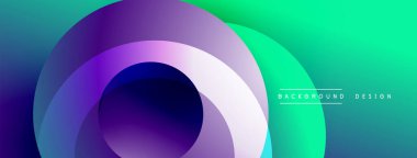Soyut gradyan çemberler dinamik görsel efekt yaratır. Mor, mavi, yeşil renkler arasında pürüzsüz geçişler. Modern tasarım ögesi.