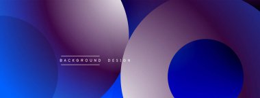 Soyut çemberler çakışıyor ve gradyan etki yaratıyor. Mavi, mor renkler kompozisyona hakim. Minimalist tasarım uygun arka planlar.