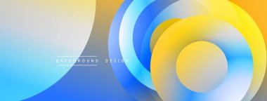 Soyut katmanlar, canlı renkler, pürüzsüz eğimler. Üst üste binen daireler dinamik görsel efekt yaratır. Modern tasarım ögesi.