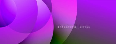 Soyut mor arkaplan. Üst üste binen daireler dinamik görsel efekt yaratır. Gradyan gölgeler modern estetik sunar.