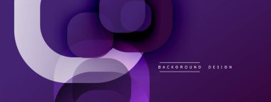 Soyut mor tasarım özellikleri üst üste binen yuvarlak şekiller. Gradyan renkler derinlik yaratır, modern estetik. Minimalist kompozisyon, pürüzsüz geçiş.