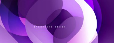 Soyut mor tasarım. Üst üste binen şekiller dinamik görsel efekt yaratır. Dijital projeler için modern gradyan arka plan.
