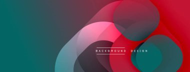 Soyut çakışan daireler canlı bir gradyan arkaplan oluşturur. Modern tasarım mavi, kırmızı, pembe renkler içerir. Minimalist estetik.