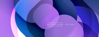 Soyut üst üste binen şekiller canlı mor, mavi gradyanlar yaratır. Modern tasarım dinamik, pürüzsüz, zarif.
