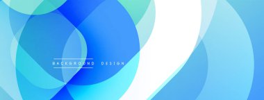Soyut mavi daireler çakışıyor, dinamik görsel etki yaratıyor. Açık tonlar daha koyu tonlarla harmanlanır. Minimalist tasarım.