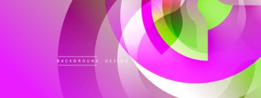 Soyut, enerjik çemberler çakışıyor. Pembe, yeşil, beyaz renkler modern tasarım yaratır. Yumuşak gradyanlar görsel ilgi sunar.