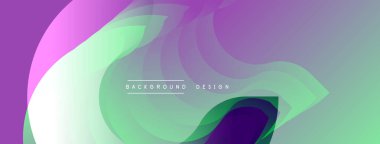 Soyut sıvı şekilleri, mor yeşil gradyanlar. Modern tasarım, düz kıvrımlar, dinamik kompozisyon. Minimalist estetik, canlı renkler.