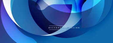 Soyut mavi tasarım. Üst üste binen daireler dinamik bileşim yaratır. Derece gölgeleri derinliği, modern estetiği gösteriyor. Mevcut en küçük metin.