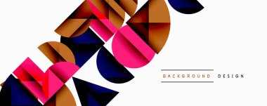 Soyut geometrik şekiller örtüşür, dinamik bileşim yaratır. Renkler arasında pembe, kahverengi, deniz kuvvetleri var. Modern tasarım ögesi.