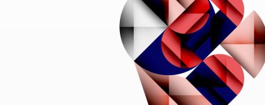 Soyut geometrik bileşim. Şekiller örtüşüyor, dinamik görsel ilgi yaratıyor. Kırmızı, lacivert, pembe, gri tonlar dizaynda baskın. Minimalist estetik.