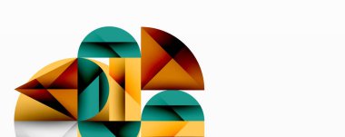 Soyut geometrik bileşim. Üst üste binen şekiller, dinamik görsel ilgi yaratır. Sıcak, serin tonlar kusursuz bir şekilde harmanlanır. Modern tasarım elemanları.