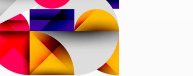 Soyut geometrik şekiller çakışıyor. Canlı renkler harmanlanır, dinamik bileşim yaratır. Minimalist tasarım, modern estetik.