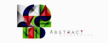 Geometrik şekiller renkli soyut tasarımlar oluşturur. Üst üste binen elementler dinamik görsel etki yaratır. Modern tarz, canlı renkler..