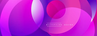Soyut, enerjik çemberler çakışıyor ve düzgün eğimler yaratıyor. Pembe, mor, mavi renkler dizaynda baskın. Modern estetik.
