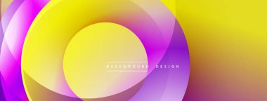 Soyut canlı katmanlar dinamik görsel akış yaratır. Sarı, mor, turuncu renkler düzgün bir şekilde harmanlanır. Modern tasarım ögesi.