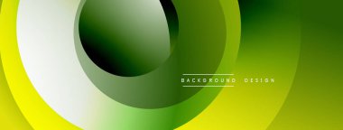 Soyut çemberler çakışıyor ve gradyan etki yaratıyor. Sarı, yeşil renkler kompozisyona hakim. Minimalist tasarım modern estetiği öneriyor.