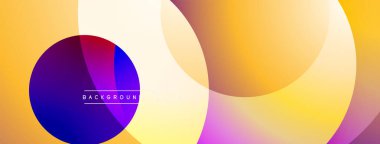Soyut renkli arkaplan. Üst üste binen daireler hareketli gradyanlar yaratır, ılık tonlar kompozisyona hakim olur. Modern tasarım ögesi.