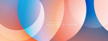 Soyut daireler çakışıyor, yumuşak renk eğimleri yaratıyor. Arka planda şeftali, mavi, mor renkler var. Modern tasarım ögesi.