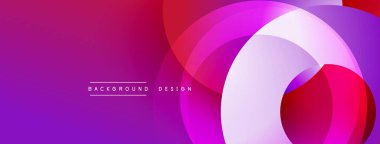 Üst üste binen daireler içeren soyut kompozisyon. Mordan pembeye geçiş, dinamik görsel efekt yaratır. Modern tasarım ögesi.