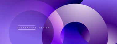 Soyut mor tasarım, üst üste binen daireler. Gradyan gölgeler derinlik yaratır, modern estetik. Minimalist kompozisyon, pürüzsüz geçiş.