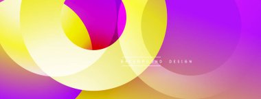 Soyut, enerjik çemberler çakışıyor. Renkler karışıyor, dinamik görsel efekt yaratıyor. Arka planlar için modern tasarım ögesi.