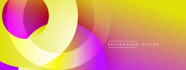 Canlı örtüşen çemberler değişken arkaplan oluşturur. Sarı, pembe, mor renkler düzgün bir şekilde harmanlanır. Modern tasarım ögesi.