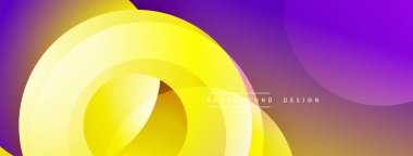 Soyut sarı, mor renkler. Üst üste binen daireler dinamik görsel efekt yaratır. Arkaplan ve sunumlar için modern tasarım.