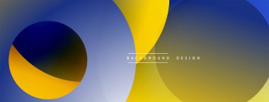 Soyut geometrik şekiller örtüşüyor, canlı renk eğimleri yaratıyor. Mavi, sarı, gri tonlar kompozisyona hakim. Modern tasarım ögesi.