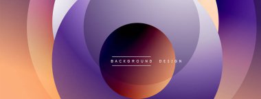 Soyut çemberler çakışıyor ve gradyan etki yaratıyor. Sıcak renkler serin tonlarla harmanlanır. Minimalist tasarım arka planlar için uygundur.