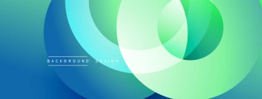 Soyut tasarım özellikleri üst üste biniyor. Renkler maviden yeşile karışıyor. Modern estetik, temiz kompozisyon.