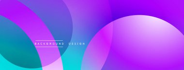 Soyut, enerjik bir arkaplan. Üst üste binen daireler pürüzsüz eğimler yaratır. Mor, mavi renkler dizaynın baskın renkleri. Modern estetik.