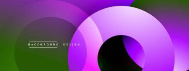 Soyut mor, yeşil katmanlar dinamik görsel efekt yaratır. Yumuşak eğimler, üst üste binen şekiller modern estetik sunar.