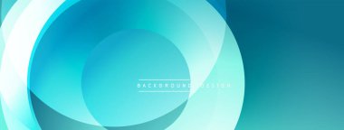 Soyut turkuaz katmanlar dinamik dairesel bileşim yaratır. Yumuşak eğimler hareketi, modern tasarım estetiği önerir.