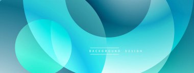 Soyut arkaplan özellikleri üst üste binen daireler, turkuaz renkler, pürüzsüz eğimler. Dijital projeler için modern tasarım ögesi.