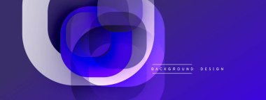 Soyut kompozisyon. Üst üste binen daireler dinamik görsel efekt yaratır. Mor, beyaz, modern tasarımın gradyan tonları.