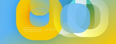 Soyut renkli çakışan daireler modern arkaplan oluşturur. Gradyan karışımı sarı, mavi, yeşil renkler. Basit tasarım ögeleri mevcut.