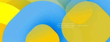 Soyut renkli çakışan daireler dinamik arkaplan oluşturur. Sarı, mavi, yeşil renkler düzgün bir şekilde harmanlanarak modern estetik sunuyor..