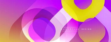 Soyut, enerjik çemberler çakışıyor. Gradyan mor, sarı renkler modern arkaplan tasarımı yaratır. Yumuşak geçişler, dinamik kompozisyon.