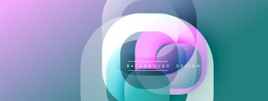 Soyut geometrik şekiller çakışıyor. Yumuşak gradyanlar canlı, modern görsel efekt yaratır. Tasarım pembe, deniz mavisi, mor renkler.